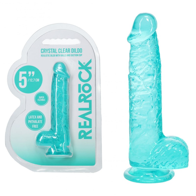 Realrock Crystal Clear 5'' Dildo with Balls - Turquoise
