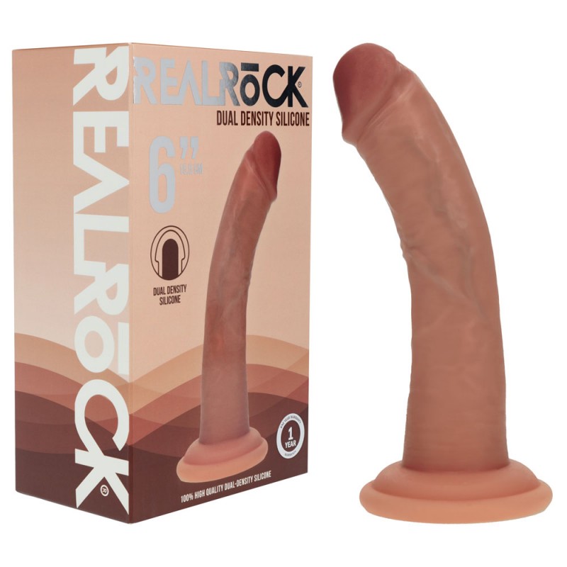 RealRock Dual Density Silicone 6'' Curved Dildo - Tan