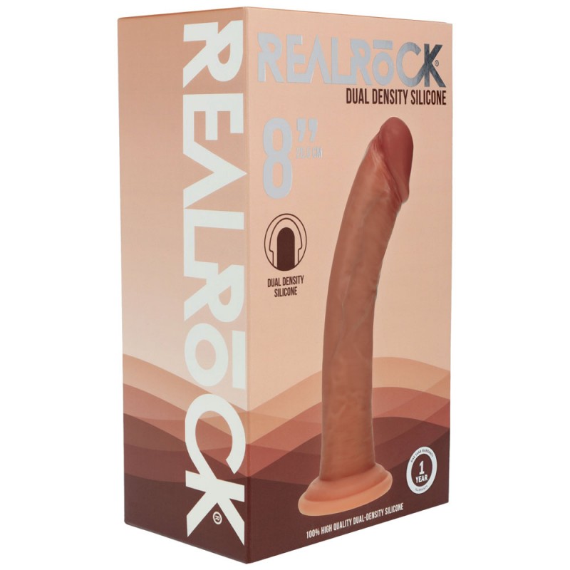 RealRock Dual Density Silicone 8'' Curved Dildo - Tan RealRock Dual Density Silicone 8'' Curved Dildo - Tan