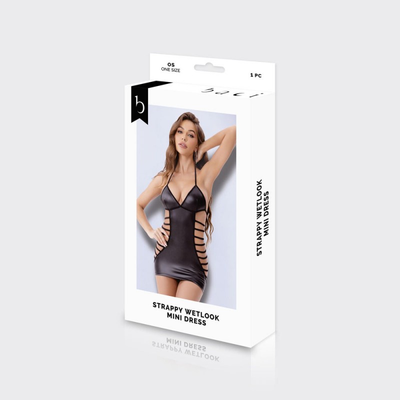 Baci Wetlook Strappy Mini Dress - One Size Baci Wetlook Strappy Mini Dress - One Size