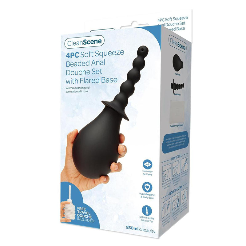 CleanScene 4-Piece Soft Squeeze Beaded Anal Douche Set with Flared Base
