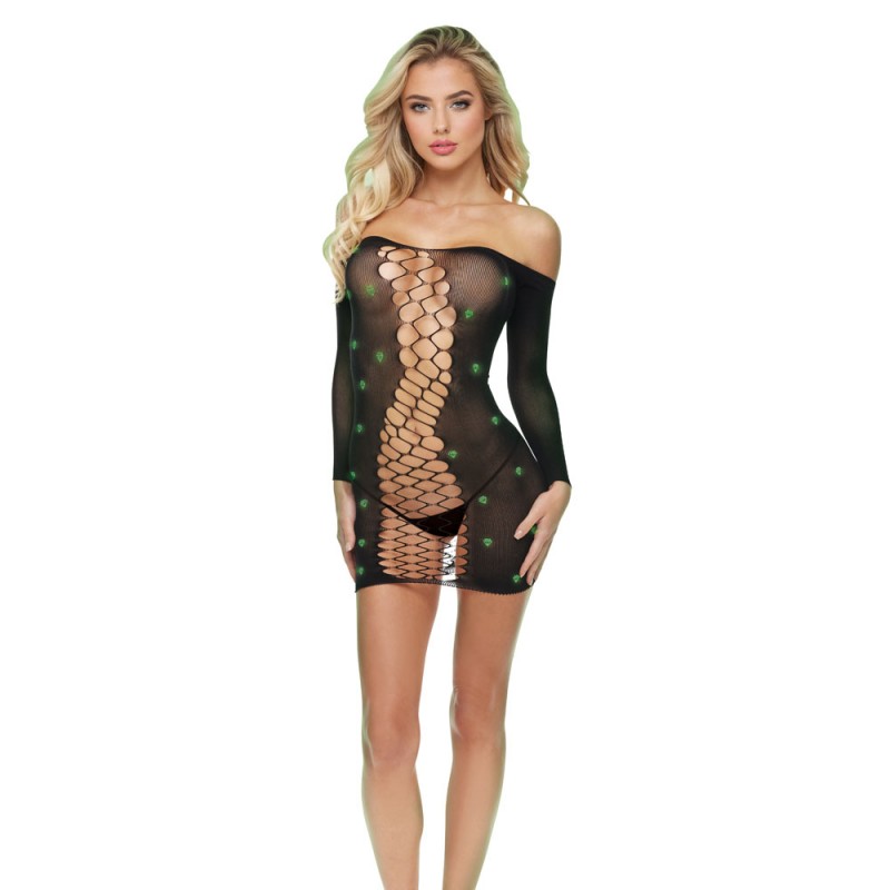Lapdance Diamond Mesh Cutout Mini Dress - One Size Lapdance Diamond Mesh Cutout Mini Dress - One Size