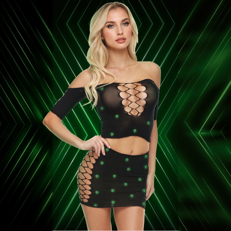 Lapdance Diamond Crop Top & Skirt Set - One Size