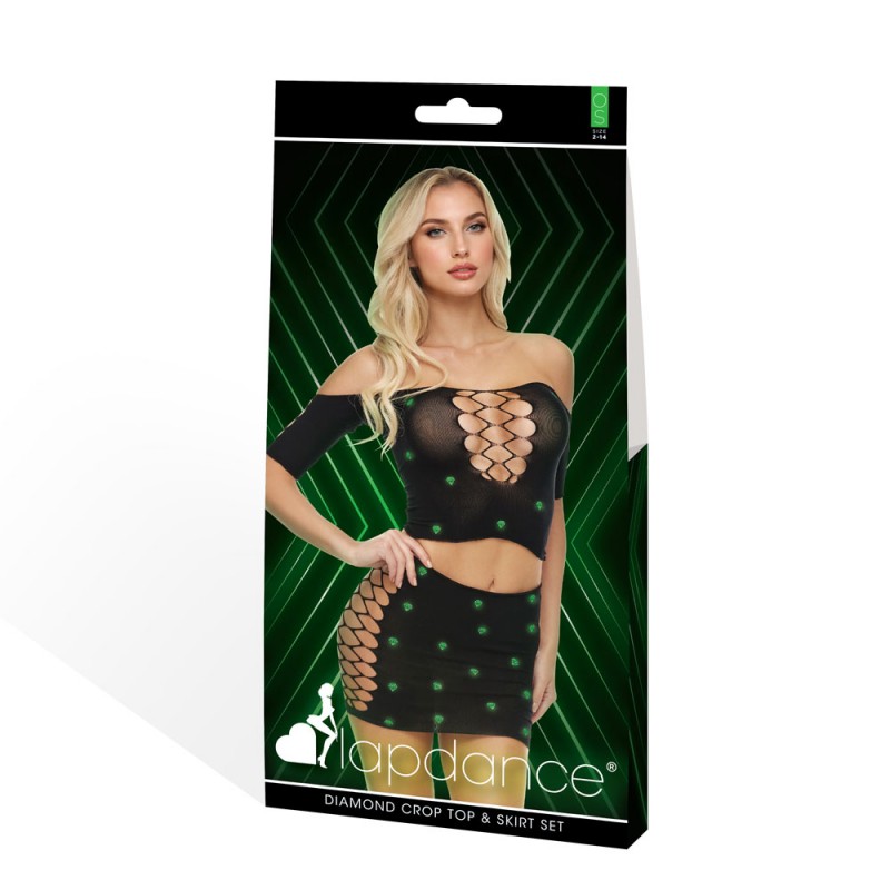 Lapdance Diamond Crop Top & Skirt Set - One Size Lapdance Diamond Crop Top & Skirt Set - One Size