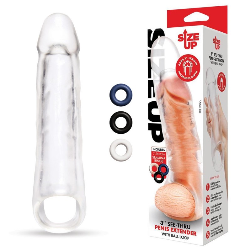 Size Up See-Thru 3 Inch Penis Extender with Ball Loop
