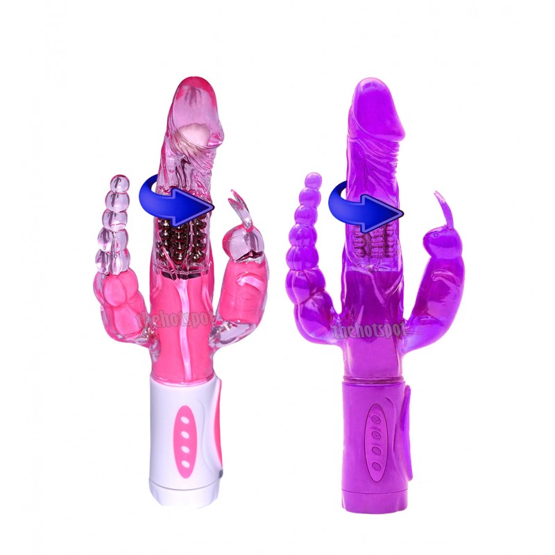 Pretty Bunny Rotating Double Penetration Rabbit Vibrator - Pink