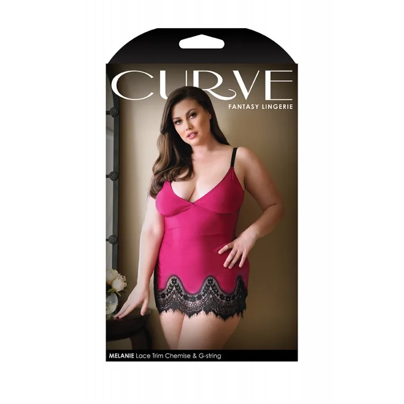 Curve Fantasy Lingerie Melanie Lace Trim Chemise & G-String - 1X/2X