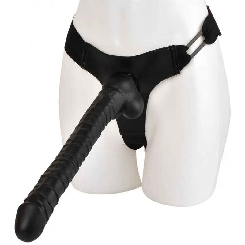 Adora 15 Inch Ribbed Strap On Dildo - Black