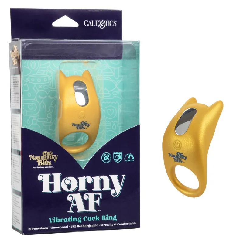 Naughty Bits Horny AF Vibrating Cock Ring - Gold
