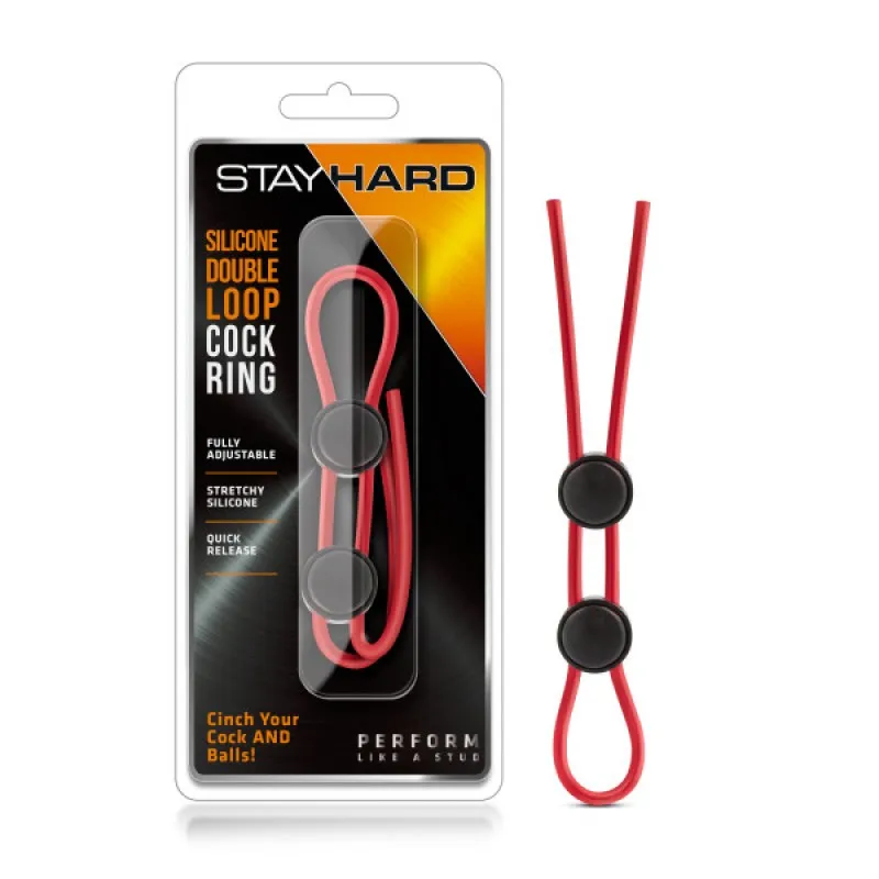 Stay Hard Silicone Double Loop Cock Ring - Red
