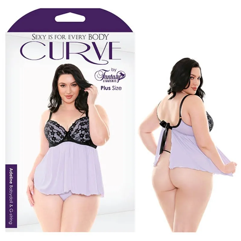 Fantasy Lingerie Curve Adeline Babydoll & G-String - Lilac Purple 3X/4X
