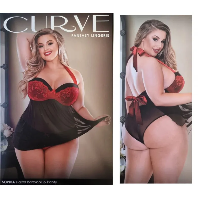 Fantasy Lingerie Curve Sophia Halter Babydoll & Panty 1X/2X