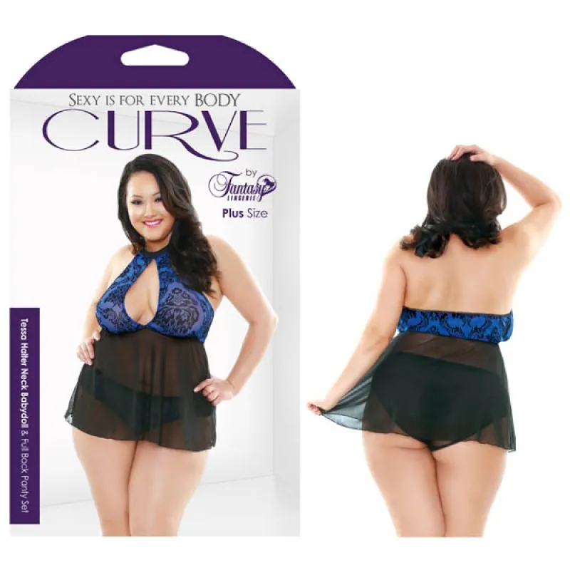 Fantasy Lingerie Curve Tessa Halter Neck Babydoll & Full Back Panty Set 1X/2X