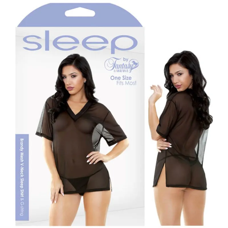 Fantasy Lingerie - Sleep Brandy Mesh V-Neck Sleep Shirt & G-String - One Size