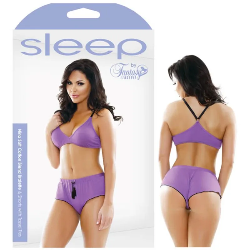 Fantasy Lingerie - Sleep Nina Soft Cotton Blend Bralette & Shorts With Tassel Ties - M/L