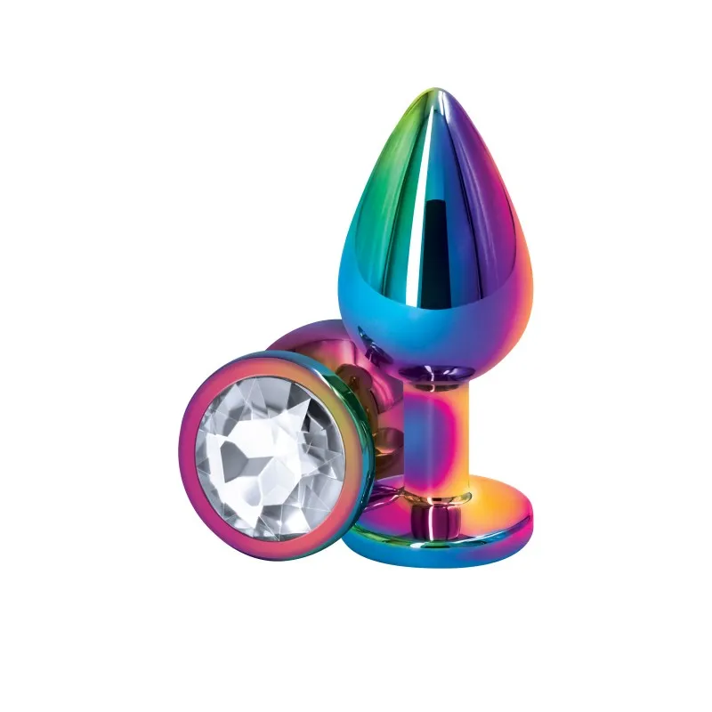 Rear Assets Multicoloured Butt Plug - Medium (Round Clear Gem)