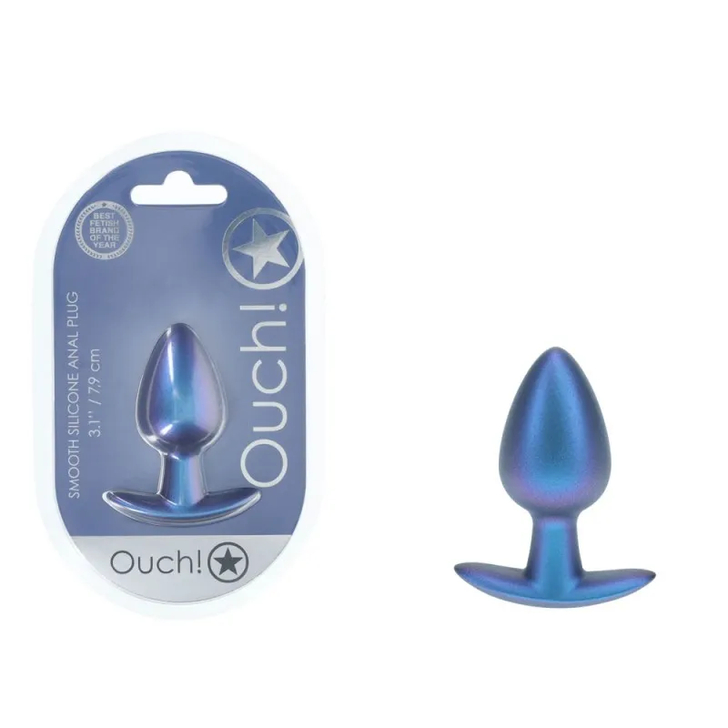 OUCH! Smooth Silicone Anal Plug Medium - Metallic Blue