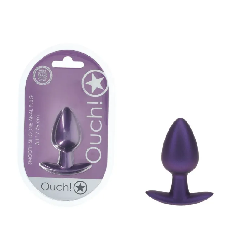 OUCH! Smooth Silicone Anal Plug Medium - Metallic Purple