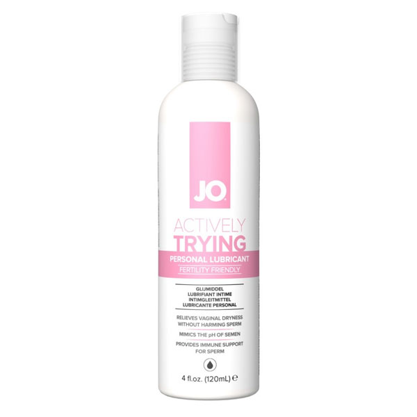 a bottle of Jo Actively Trying Fertility Friendly Lube