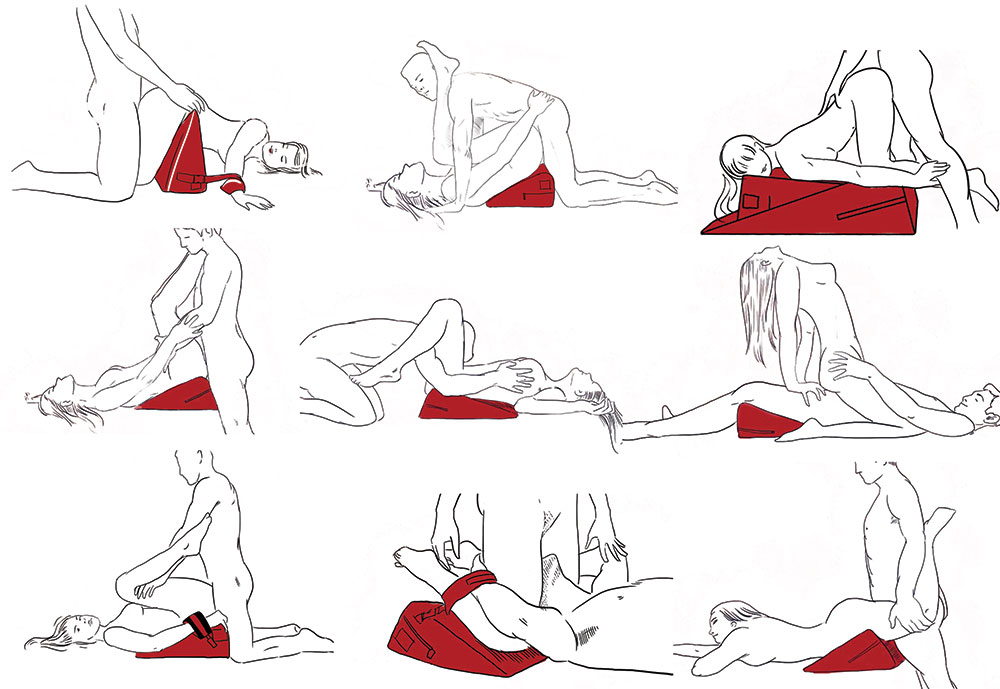 An image showing different wedge pillow sex positions for comfortable and enjoyable intimacy.