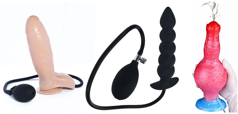 a range of beginner-friendly inflatable dildos in different colours and styles
